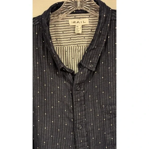 The‎ Rail Mens XXL Short Sleeve Button Up Shirt Dark Wash Dot Stripe - Picture 2 of 6
